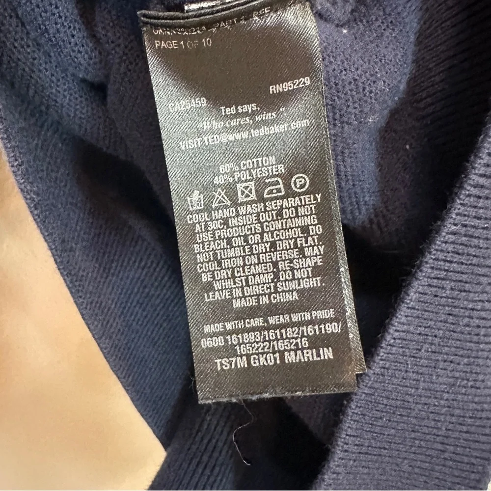 Ted Baker Marlin Textured Navy Blue Crew Neck Jumper Sweater Men’s Sz 4 / Medium